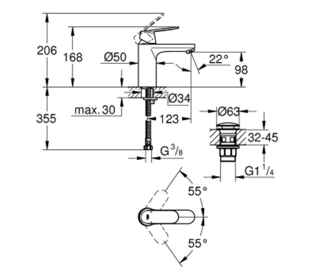 Baterie lavoar monocomanda cu ventil Grohe Eurosmart Cosmopolitan marimea M [3]
