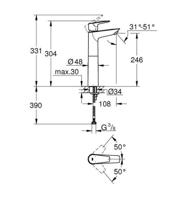 Baterie lavoar monocomandă inalta XL Bauedge Grohe [6]