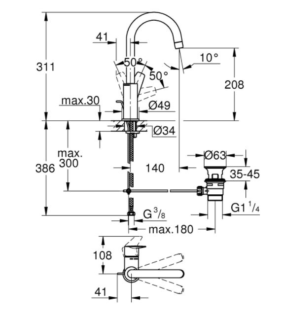 Baterie lavoar monocomandă inalta L Bauedge Grohe [5]