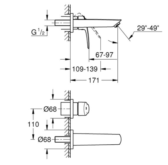 Baterie lavoar incastrata monocomanda S Eurosmart Grohe [4]