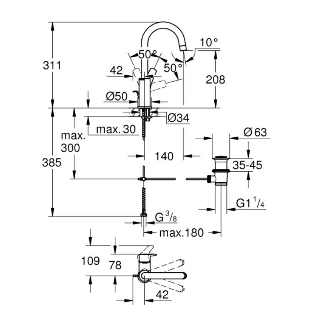 Baterie lavoar monocomanda marimea L Eurosmart Grohe [3]