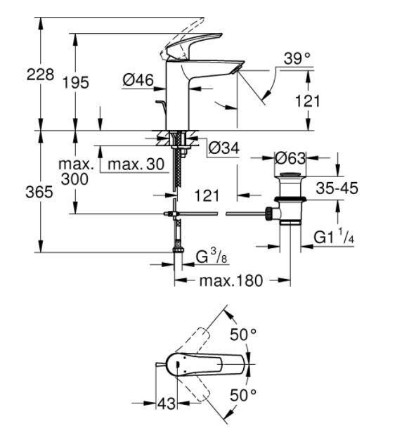 Baterie lavoar monocomanda marimea M Eurosmart Grohe [4]