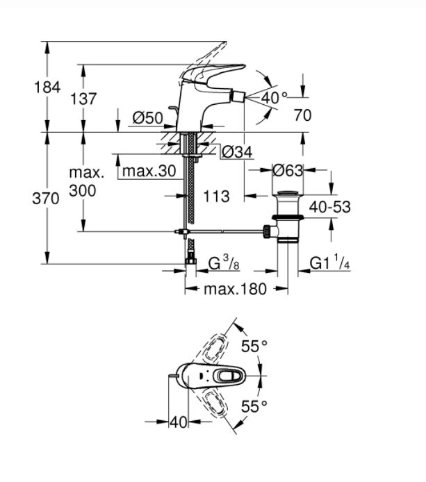 Baterie bideu monocomanda marimea S Eurostyle Grohe [2]