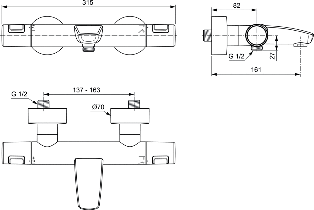 Baterie termostatica de cada si dus Ceratherm T25 Ideal Standard [2]