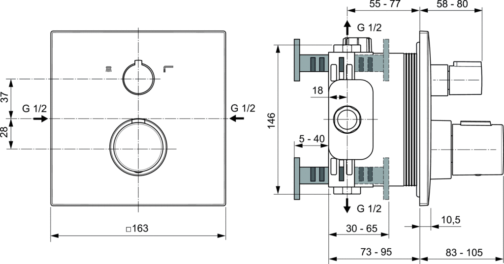 Baterie termostatica de cada si dus Ceratherm C100 Ideal Standard incastrata [3]