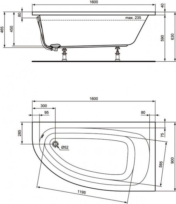 Cada asimetrica Ideal Standard Hotline 160x90 cm dreapta [2]