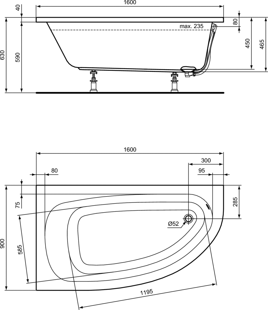 Cada asimetrica Ideal Standard Hotline 160x90 cm stanga [2]