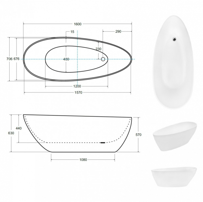 Cada freestanding 160 cm Goya alba [3]