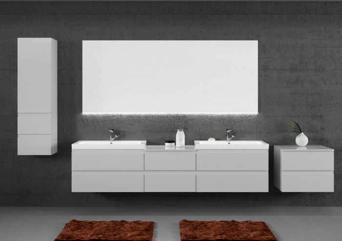 Set mobilier suspendat baie alb lucios Como Defra si lavoar 80 cm [5]