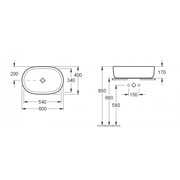 Lavoar cu montaj pe blat, oval, 60 cm, DECOVILSHOP [4]