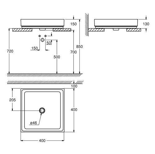 Lavoar patrat pe blat 40x40 cm Cube Ceramic Grohe  [6]