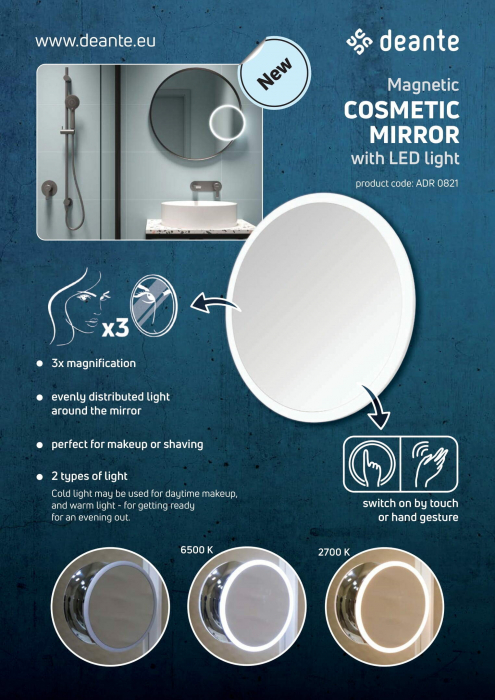 Oglinda cosmetica magnetica cu led crom SILIA - Deante [5]