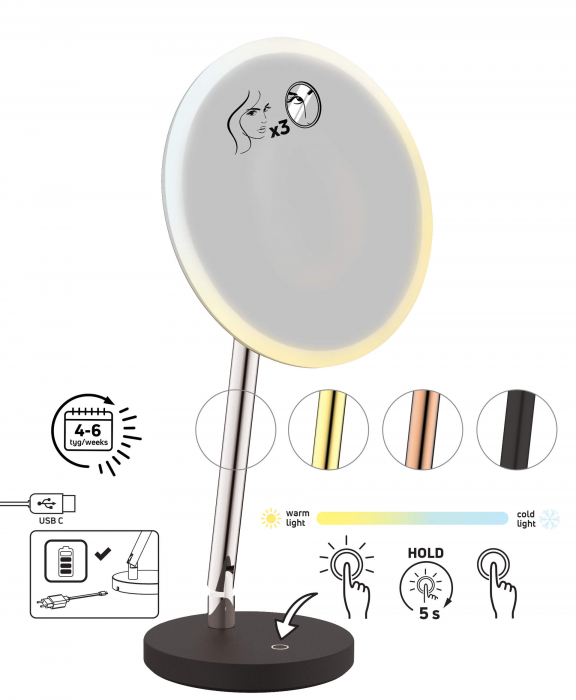 Oglinda cosmetica cu led auriu SILIA - Deante [2]