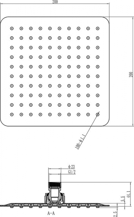 Para dus rectangulara Slim 200mm, Chrome Ravak 982.01 [4]