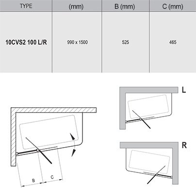 Paravan cada 10CVS2-100 stg/dr profil crom lucios Ravak [3]
