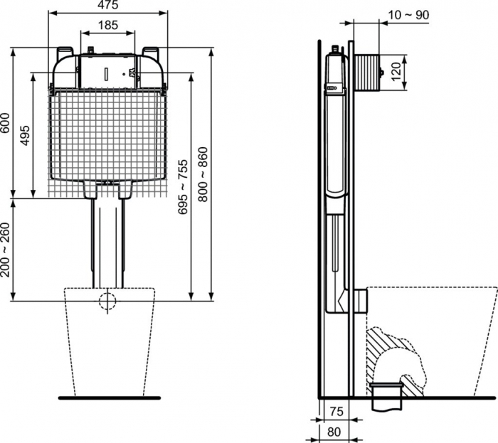 Rezervor incastrat pentru vas WC Prosys 80 mm [4]