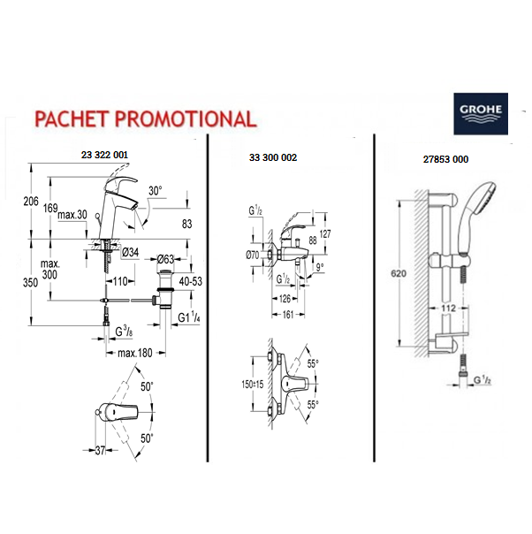 Set baterii Eurosmart Grohe lavoar M, cada , set dus Tempesa 100 1 jet [4]