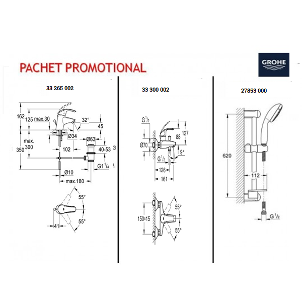 Set baterii Eurosmart Grohe lavoar S, cada , set dus Tempesa 100 1 jet [3]