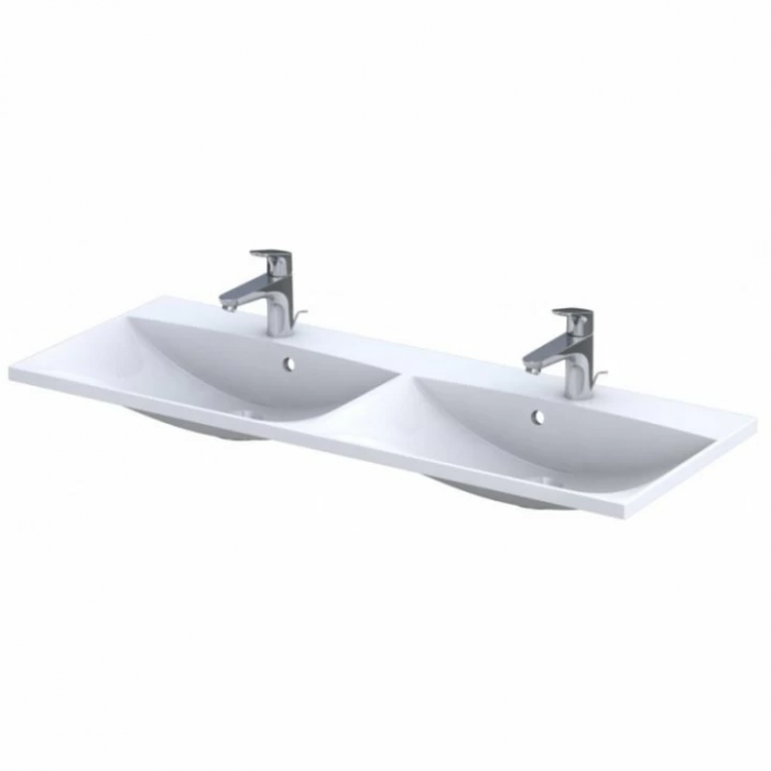 Set mobilier de baie 120 cm Skagen sand mat si lavoar Amelia cu doua cuve [2]