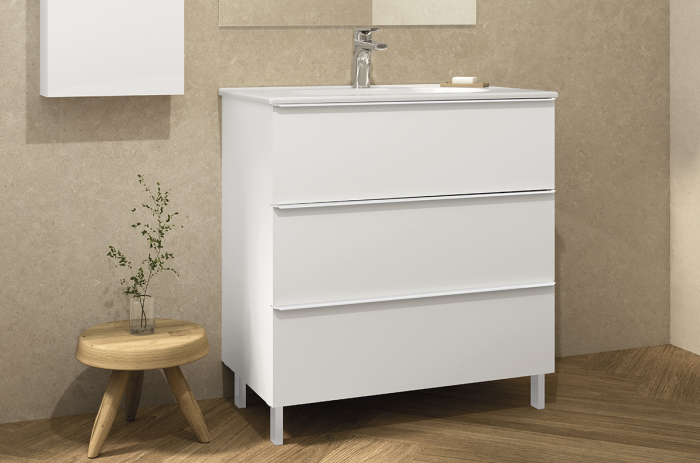 Set mobilier de baie stativ 80 cm cu 3 sertare Shona alb mat [2]