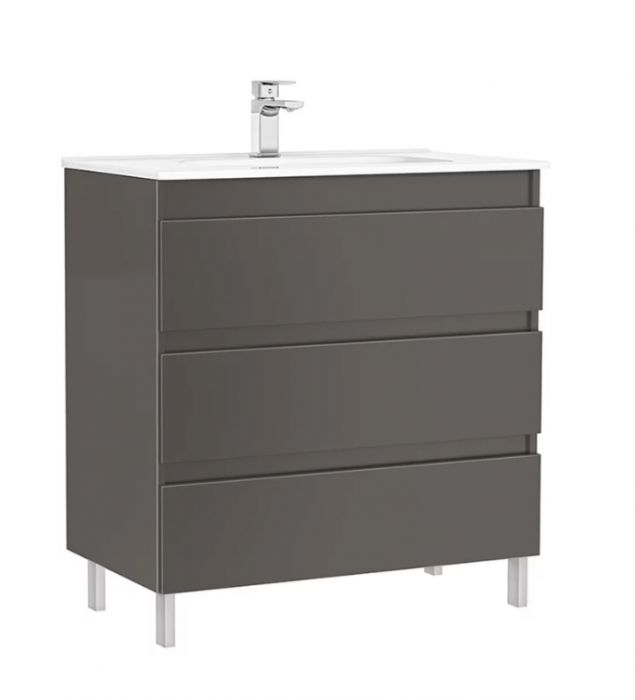 Set mobilier de baie stativ 80 cm cu 3 sertare Daily antracit lucios [1]