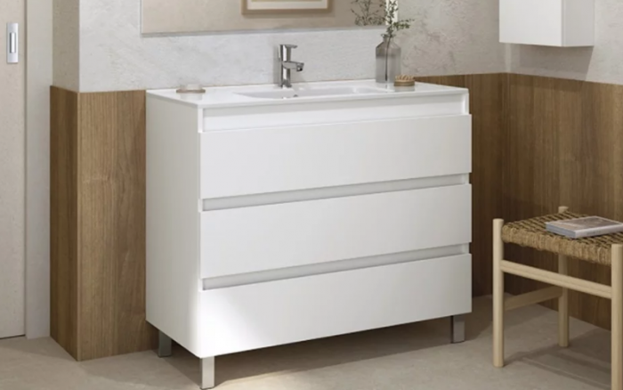 Set mobilier de baie stativ 80 cm cu 3 sertare Daily alb lucios [2]
