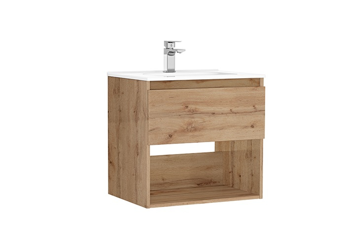 Set mobilier de baie suspendat 60 cm cu 1 sertar si 1 raft Daily stejar rustic [1]