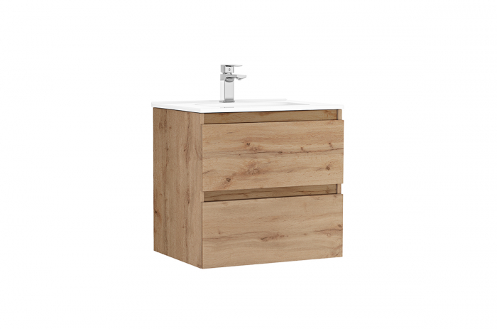 Set mobilier de baie suspendat 60 cm cu 2 sertare Daily stejar rustic [1]