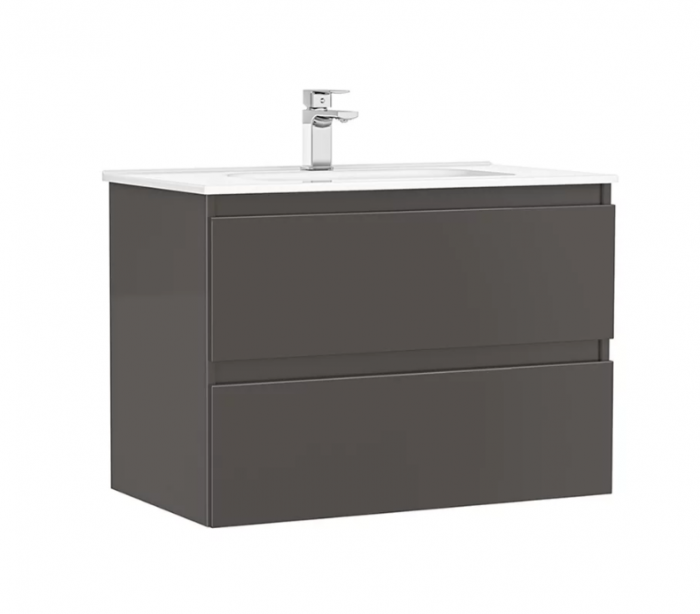 Set mobilier de baie suspendat 80 cm cu 2 sertare Daily antracit lucios [1]