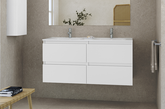 Set mobilier de baie suspendat 120 cm 4 sertare Daily alb lucios [2]