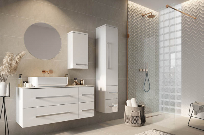 Set mobilier suspendat baie alb lucios Granada si lavoar 60 cm [6]