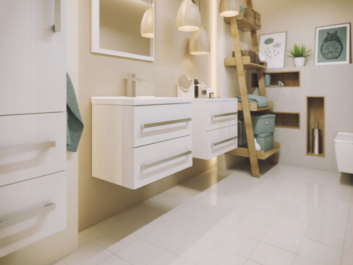 Set mobilier suspendat baie alb lucios Granada si lavoar 80 cm [5]