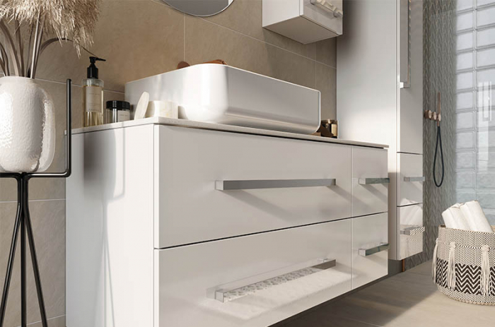 Set mobilier suspendat baie alb lucios Granada si lavoar 80 cm [7]
