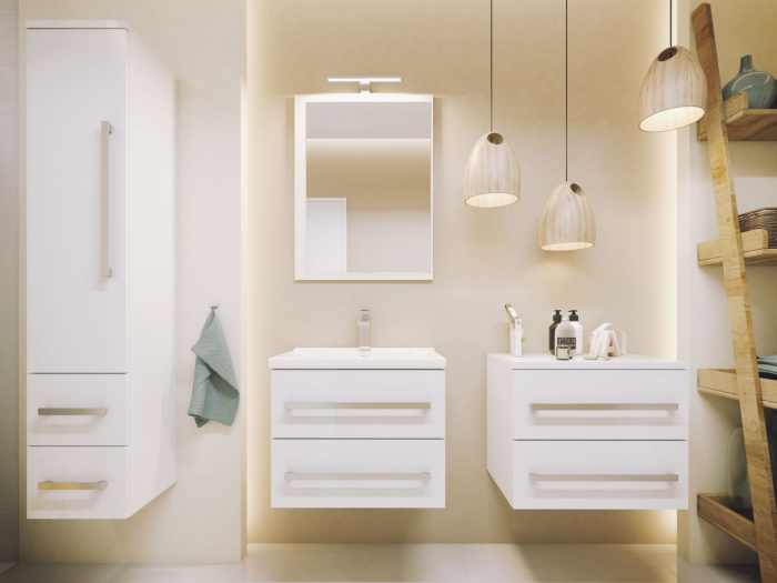 Set mobilier suspendat baie alb lucios Granada si lavoar 80 cm [4]