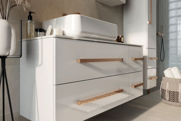 Set mobilier suspendat baie alb lucios Granada si lavoar 80 cm [8]