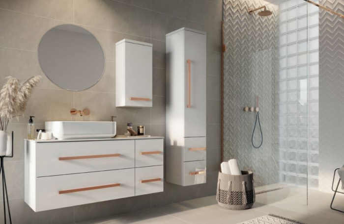 Set mobilier suspendat baie alb lucios Granada si lavoar 80 cm [9]