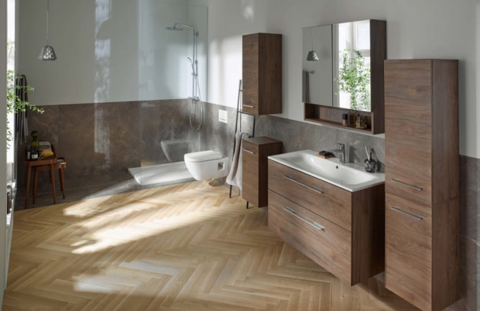 Set mobilier suspendat și lavoar pentru baie Selnova Square 80 cm Geberit 2 sertare [5]