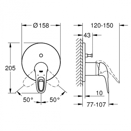 Baterie cada/dus monocomanda incastrata Eurostyle Grohe cu divertor cu 2 cai [3]