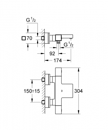 Baterie cada/dus termostatica cu montare pe perete Grohtherm Cube Grohe [6]