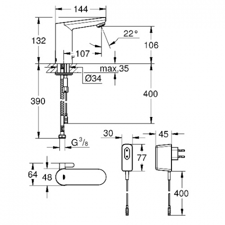 Baterie lavoar electronică Eurosmart Cosmopolitan E Grohe cu senzor și transformator [2]