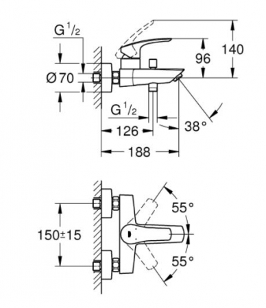Baterie cada-dus monocomanda Eurosmart Grohe [3]