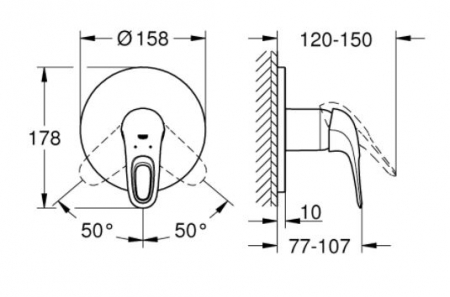Baterie incastrata monocomanda dus Eurostyle Grohe [2]