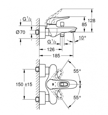 Baterie monocomanda cada/dus Eurostyle Grohe [1]