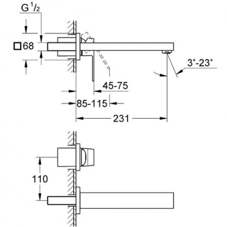 Baterie incastrata Set finish 23447000 Lavoar Perete Grohe Eurocube M [2]
