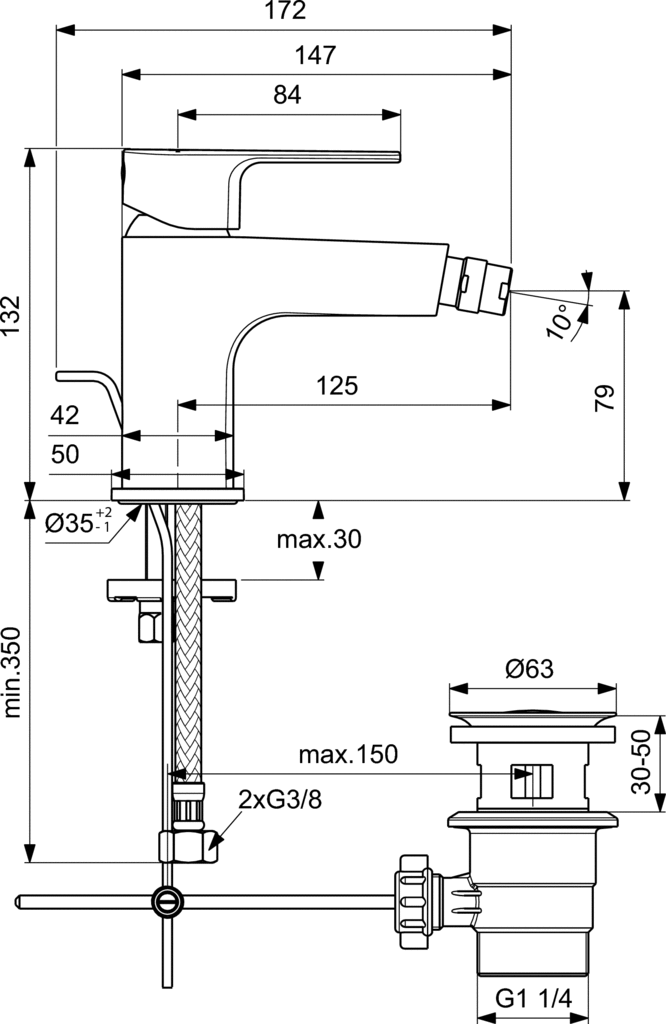 Baterie bideu Cerafine D Ideal Standard cu ventil [1]