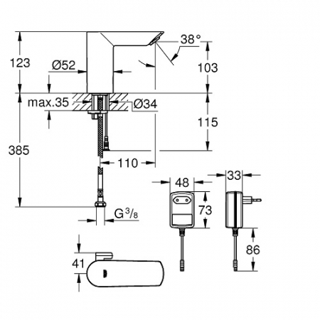 Baterie lavoar electronică Bau Cosmopolitan E Grohe cu senzor infraroșu și transformator [5]