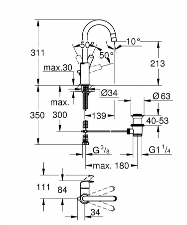 Baterie lavoar inalta 23537002 Eurosmart L-Size Grohe [1]