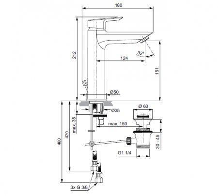 Baterie lavoar inalta Tesi Grande Ideal Standard [1]