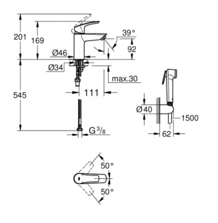 Baterie lavoar S Grohe Eurosmart Hygienica cu dus igienic [2]