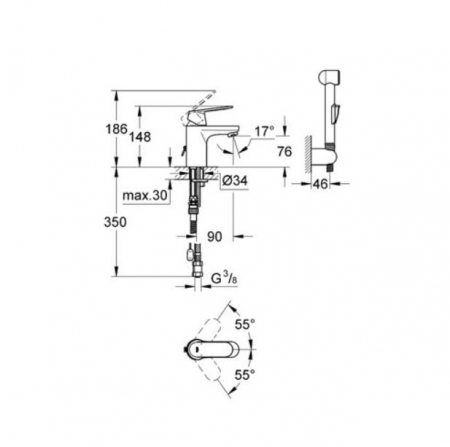 Baterie lavoar cu dus igienic Eurosmart Cosmopolitan Grohe marimea S [1]